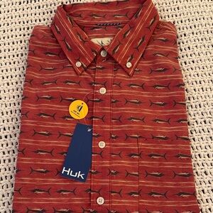 Huk Men's Red Fish Print Casual Shirt